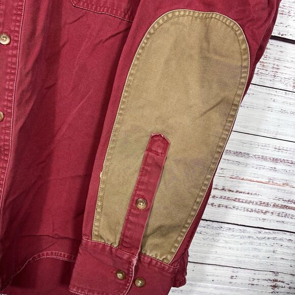 CABELAS Shirt Mens XL Twill Button Up Work Shooting Elbow Patch Cotton Chore Red - Picture 5 of 12